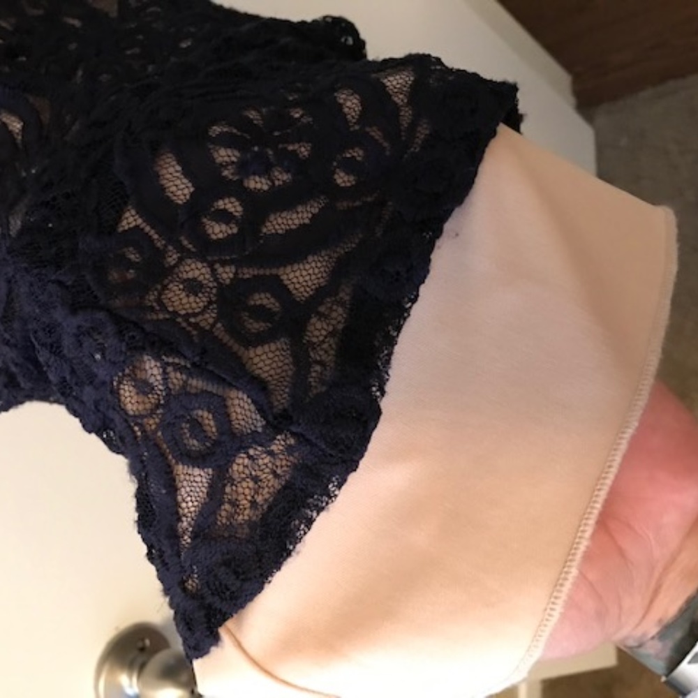 Enfocus Studio Dark Blue Lace Halter Formal Dress